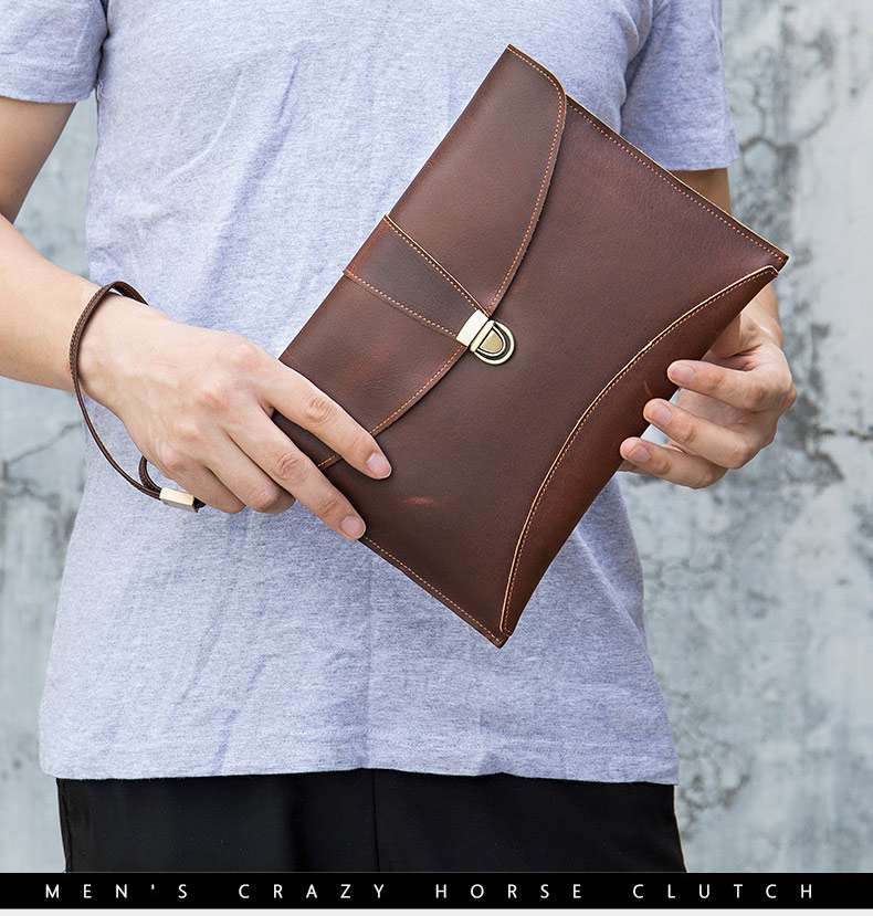 新款時尚百搭手拿包 男士手包手袋 男款真皮手抓包 頭層牛皮錢包 ipad包包皮夾 真皮包包