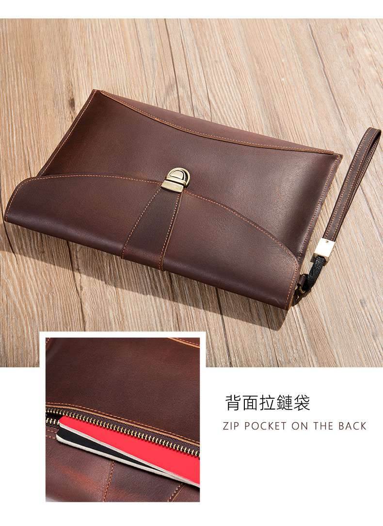 新款時尚百搭手拿包 男士手包手袋 男款真皮手抓包 頭層牛皮錢包 ipad包包皮夾 真皮包包