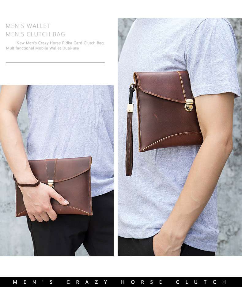 新款時尚百搭手拿包 男士手包手袋 男款真皮手抓包 頭層牛皮錢包 ipad包包皮夾 真皮包包