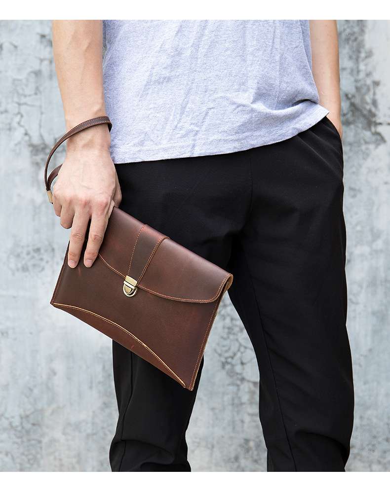 新款時尚百搭手拿包 男士手包手袋 男款真皮手抓包 頭層牛皮錢包 ipad包包皮夾 真皮包包