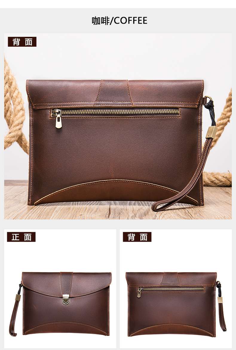 新款時尚百搭手拿包 男士手包手袋 男款真皮手抓包 頭層牛皮錢包 ipad包包皮夾 真皮包包